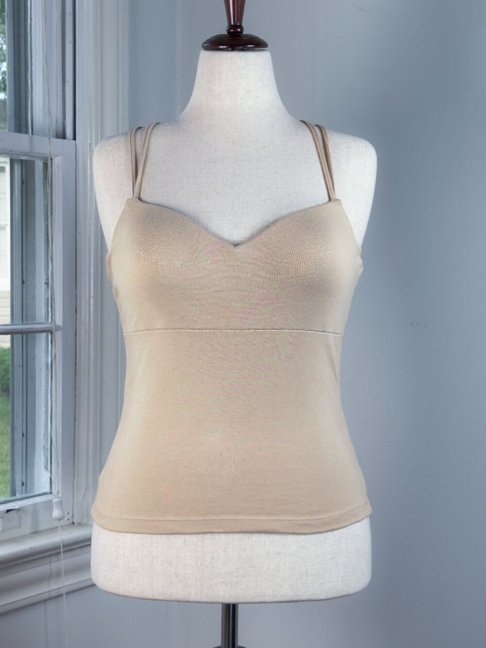 One Step Up Padded Underwire Bra Beige Nude Stretch Tank Top XL Cotton NWT